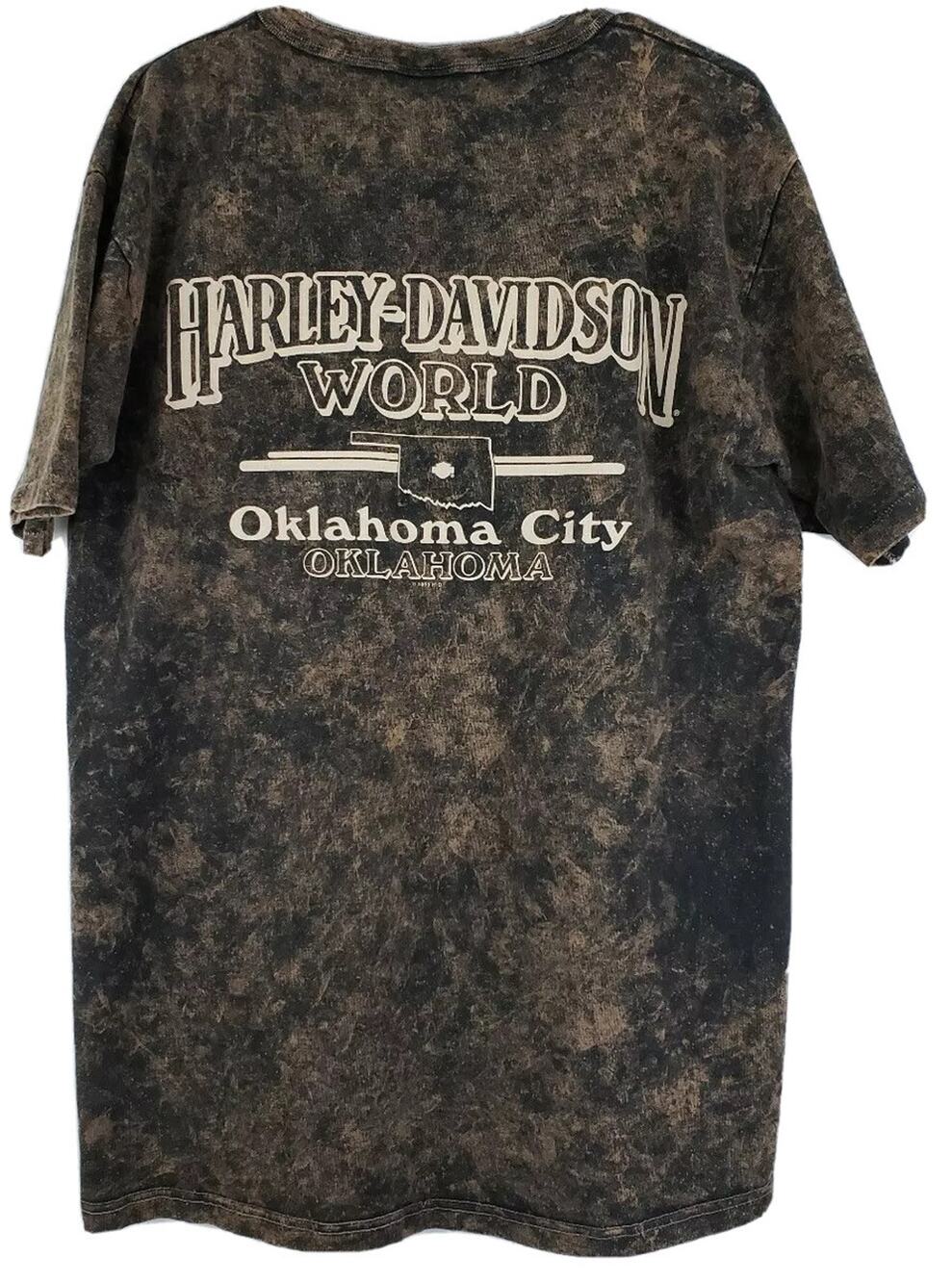 Harley Davidson Shirt Adult Large Brown Henley Motorcycles Oklahoma City Mens L